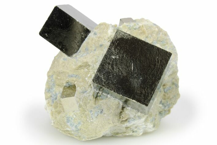 Four Natural Pyrite Cubes In Rock - Navajun, Spain #265317